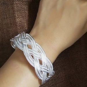 Braided Wide Cuff Sterling Silver Bangle Cuff Bracelet